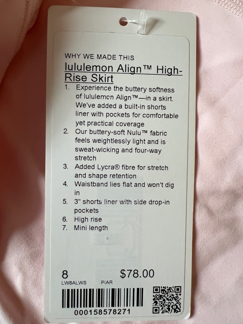 Lululemon Pink Pearl Align Skirt Size 8 NWT - Picture 3 of 4